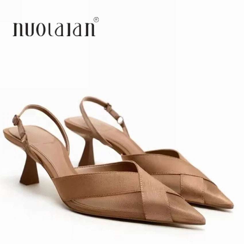 2024 Summer Woman Sandal Shoe Womens Pumps High Heels Sandals Fashion Pointed Toe Low-heel Pumps Slingbacks Elegant Heeled Shoes