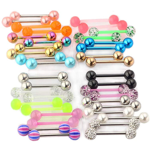 WKOUD Mix-Color Stainless Steel Straight Barbell Tongue Rings Bars Piercing Acrylic Glow In Dark Flexible Retainer Body Jewelry