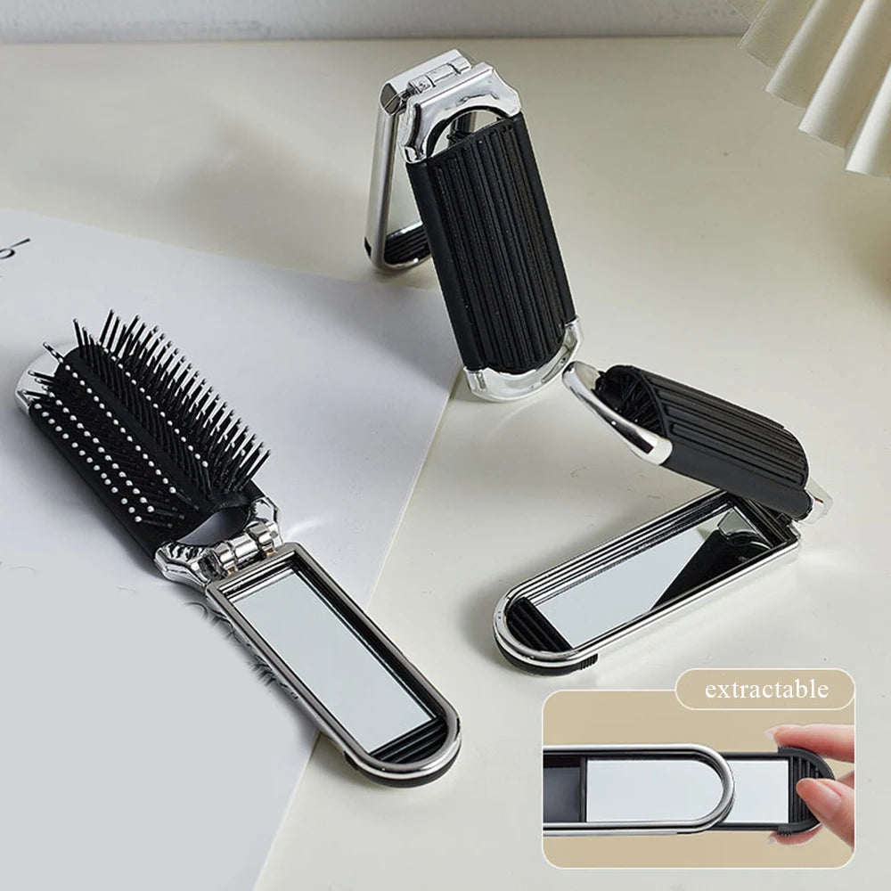 Mini Folding Hair Brush With Mirror Women Travel Hair Comb Pocket Size Portable Massage Comb Girls Hair Styling Accessories