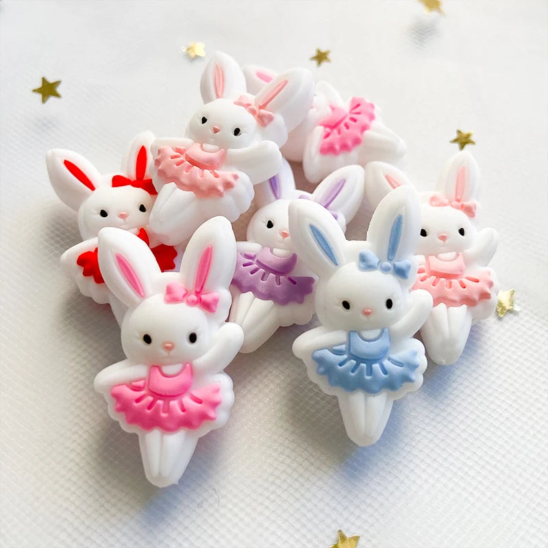 10Pcs Baby Silicone Beads Cartoon Animal Cute Rabbit Beads Food Grade Chewing Beads DIY Baby oral care pacifier chain toy