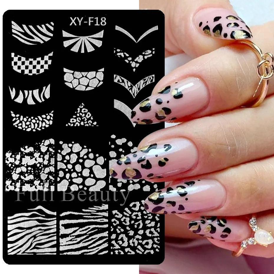 Geometry Line Marble Nail Stamping Plates Leopard Print Animal Template French Flower Nail Art Stencil Mold Stamp Printing Tools