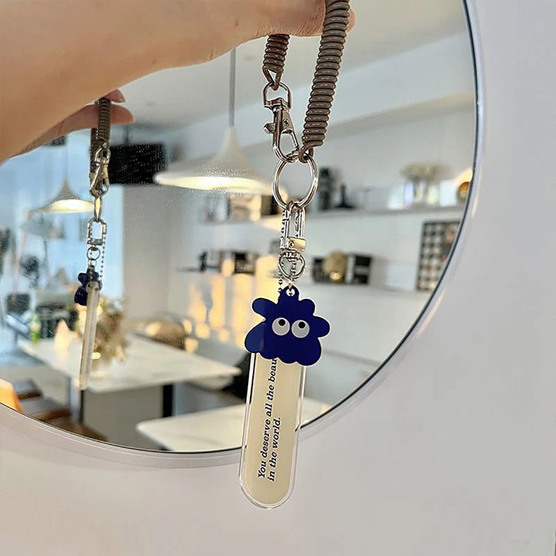 Cute Little Monster Acrylic Keychain Anti-Loss Spring Rope Pendant Fashion Bag Decoration Accessories Backpack Hanging Charms