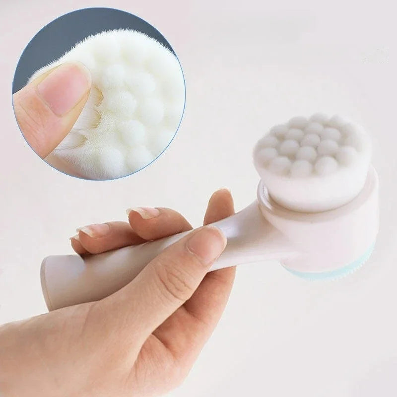 3D Double Side Face Washing Brush with OFT Fur Silica Instrument for Home Based Manual Face Clean and Pores Deep Cleanin