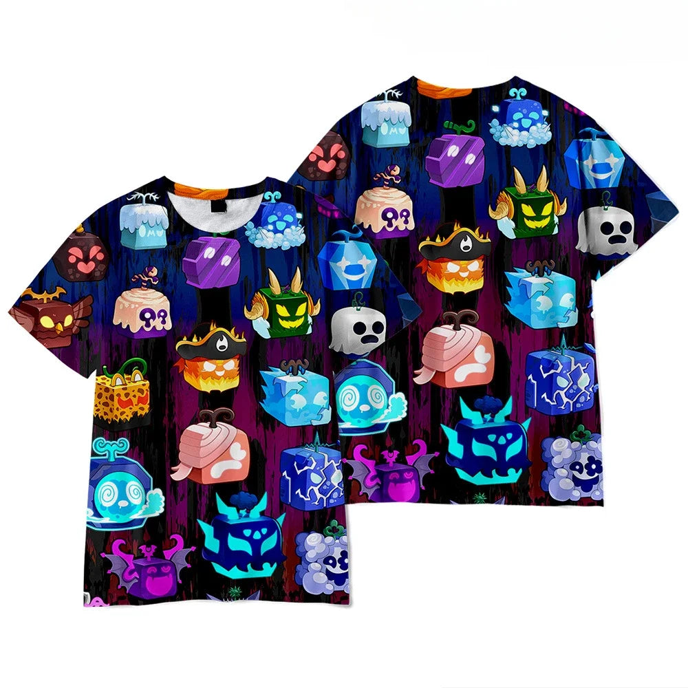 Blox Fruits Short Sleeve T-shirt Children's Wear Print Kawaii Cartoon Birthday Gift For Girls Kids Boys Children's Clothing