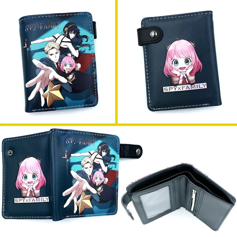 Anime SPY×FAMILY Loid Anya Forger Yor PU Short Folding Wallets Coin Purse with Interior Zipper Pocket