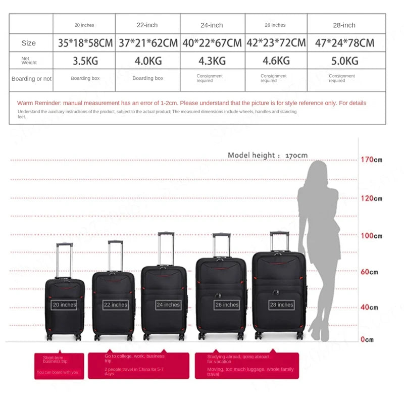 Large Capacity Suitcase Waterproof Oxford Cloth Carrier-28 inch Luggage Sets Trip Trolley Case Detachable wheels 20 24 inch