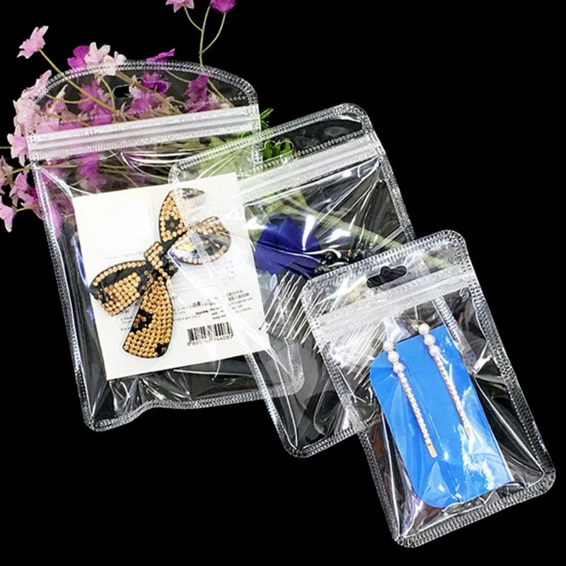 50pcs Thicken Self Sealing OPP Bag Transparent Plastic Storage Pouch with Hang Hole for DIY Jewelry Display Retail Packaging