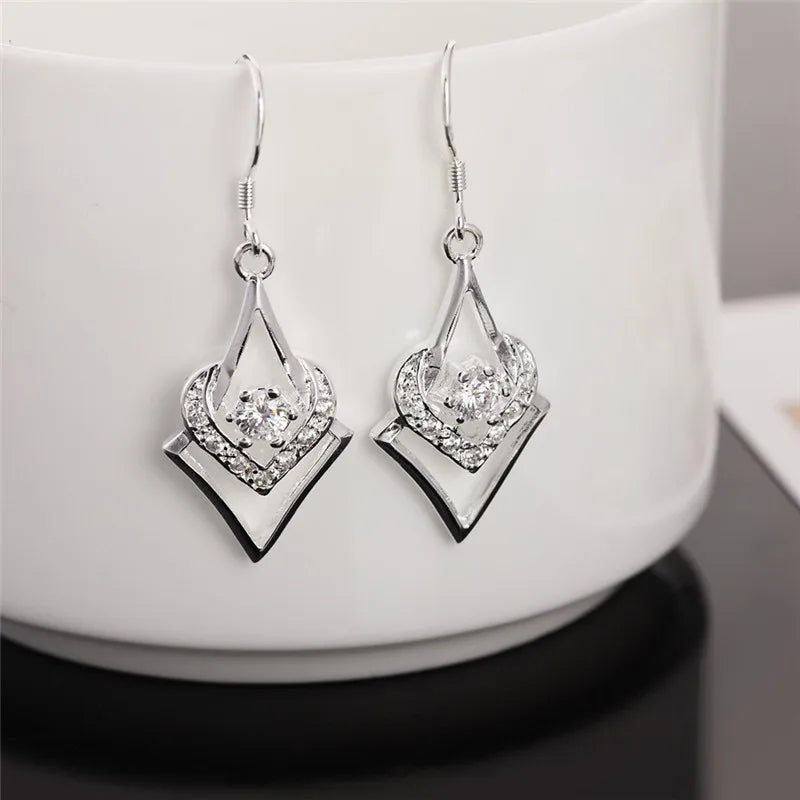 New 925 Sterling Silver Earrings For Elegant Women Jewelry All-match Crystal Mother's Day Gifts