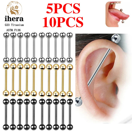 5/10PCS G23 Titanium Piercing Long Industrial Barbell Ring Tongue Nipple Bar 14G 16G Internal Thread Ear Cartilage Body Jewelry