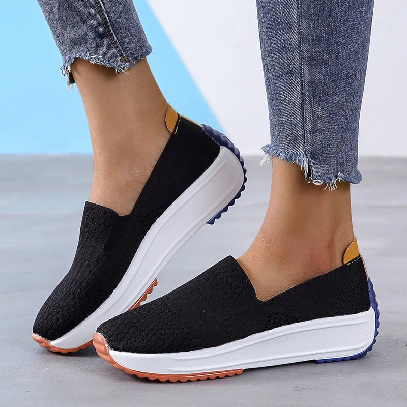 Women Platform Sneakers Casual Shoe Comfortable Mesh Slipon Ladies Small White Shoe Lightweight Wedge Heel Vulcanized Shoe Women