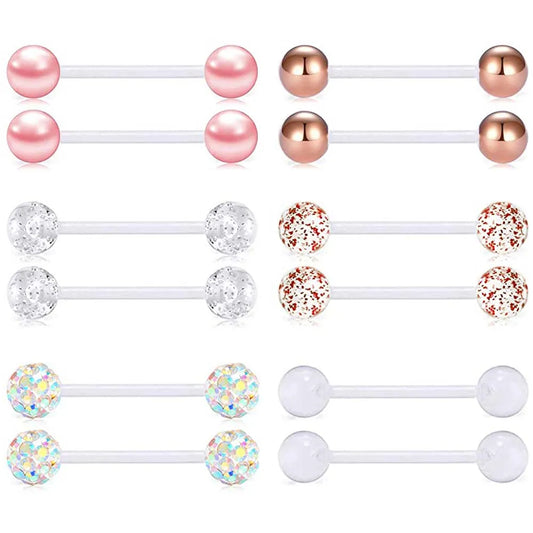 2PCS/12PCS 14G Fashion UV Nipple Rings Tongue Rings Clear Acrylic Flexible Straight Piercing Barbells Length 16mm