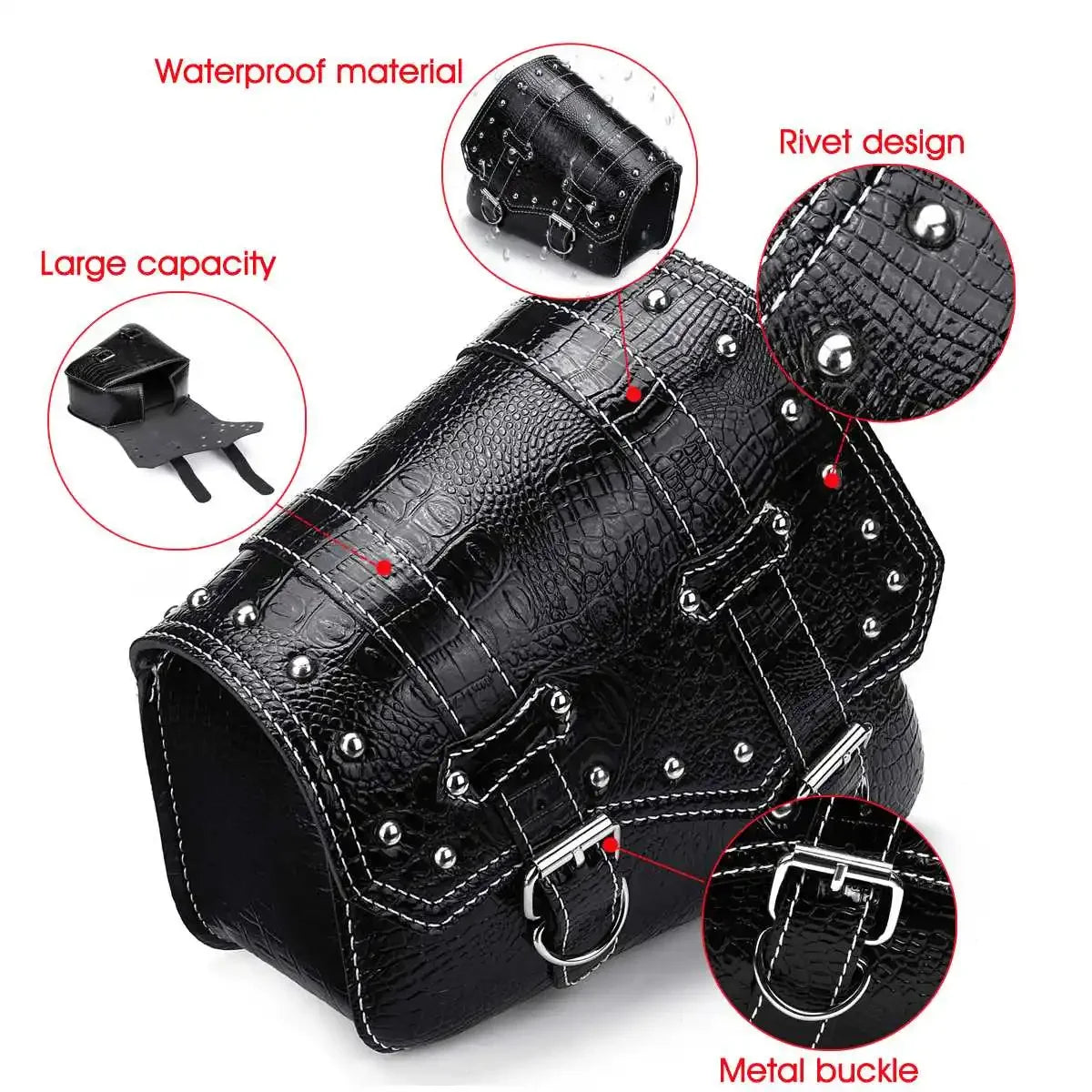 Motorcycle Saddle Bags Luggage Storage Pouch Waterproof Saddlebags Black Crocodile Leather Styling Universal Cafe Racer Custom