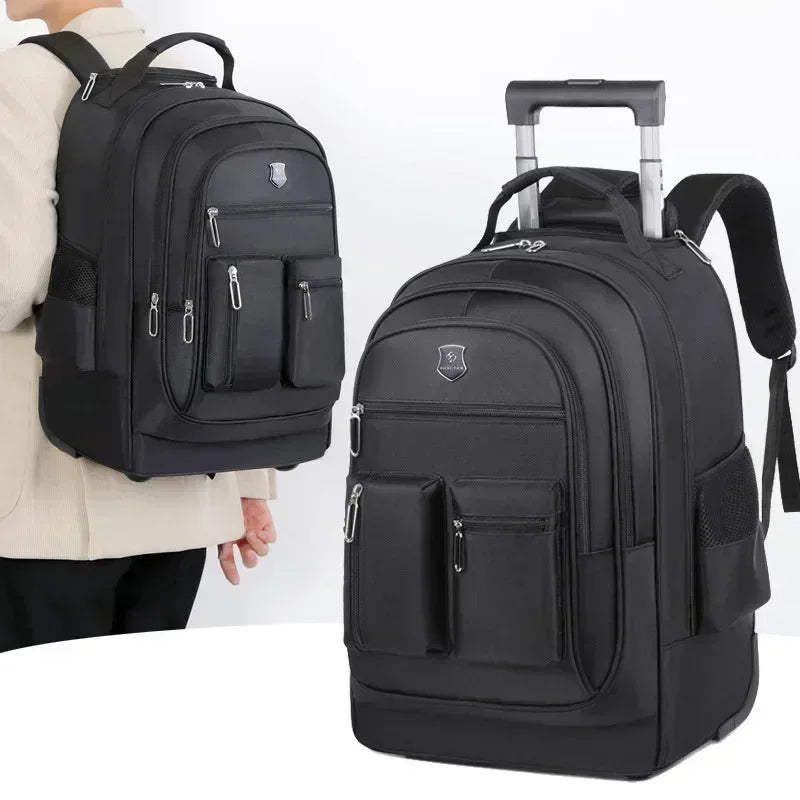 Men New Large Capacity Travel Backpack with Wheels Women Multi Layer Trolley Luggage Bag Pull Rod Rucksack Business Computer Bag