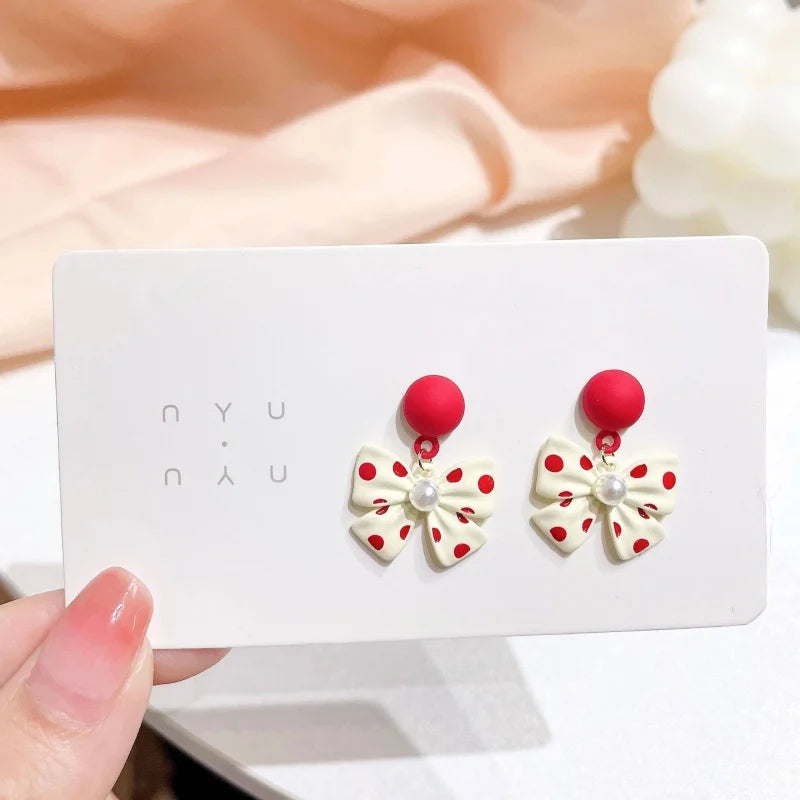 1 Pair Fashion Bowknot Imtation Pearl Cute Zinc Alloy Drop Earrings for Women Party Wedding Jewelry Accessories 2024