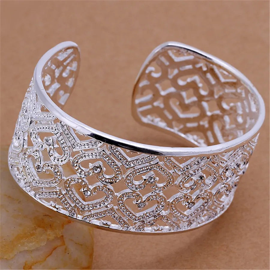 925 Sterling Silver Hollow Heart Bangles Bracelet on Hand For Women Luxury Wedding Charm Fashion LOVE  Jewelry Christmas GaaBou