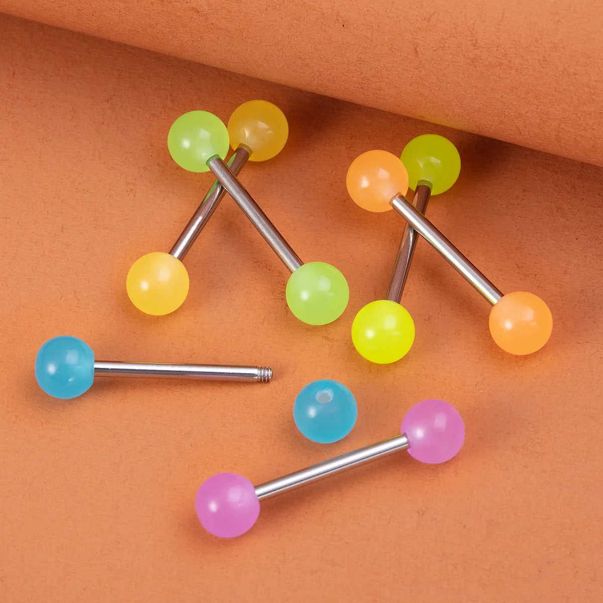 6pcs Luminous Glow in the Dark Tongue Rings Stud Nipple Piercing Barbell Bar Acrylic Cartilage Earring Helix Body Jewelry 14G