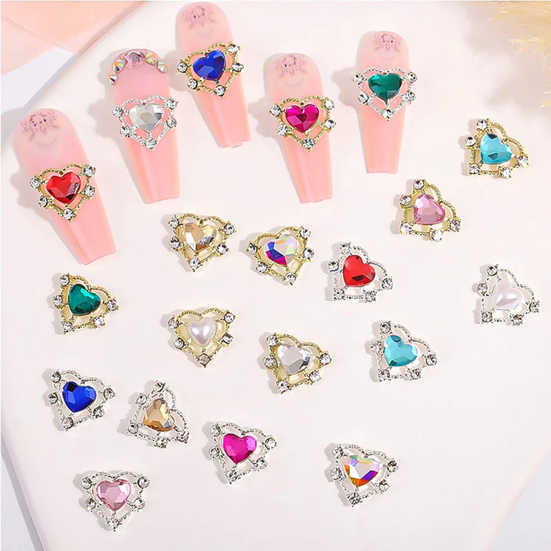 10Pcs Heart Nail Rhinestone 3D Decoration Aurora Gems Planet Butterfly Charms For Nail Art Alloy Accessories Jewelry Manicure