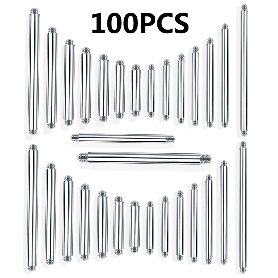 100pcs/lot Steel Straight Barbell Ring Earring Studs Tongue Ring Bar Piercing Replacement 14G 16G Accessories Rod Only No Ends