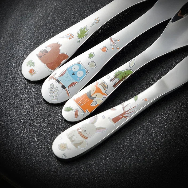 Tableware Set Food Training Spoon Dessert Spoon for Children Feeding Spoon Fork Baby Gadgets Children's Cutlery for Kids