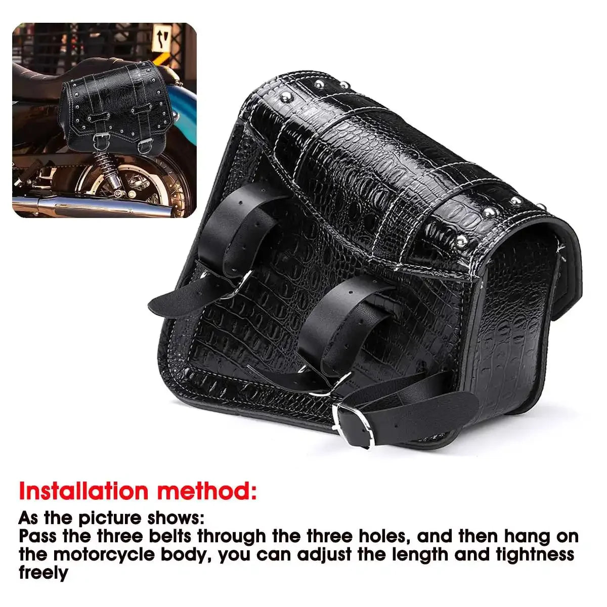 Motorcycle Saddle Bags Luggage Storage Pouch Waterproof Saddlebags Black Crocodile Leather Styling Universal Cafe Racer Custom