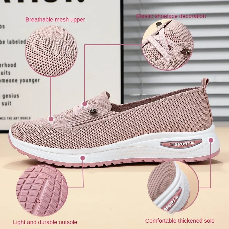 2024 Women's Casual Shoes Fashion Breathable Walking Flat Bottom Sports Shoes Women's Fitness Large Pink Women's Shoes 36-43