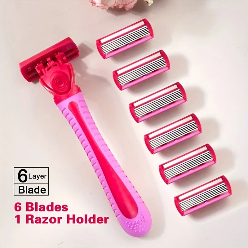 Manual women's body bikini hair removal safety razor 6-layer stainless steel shaver body hair trimming