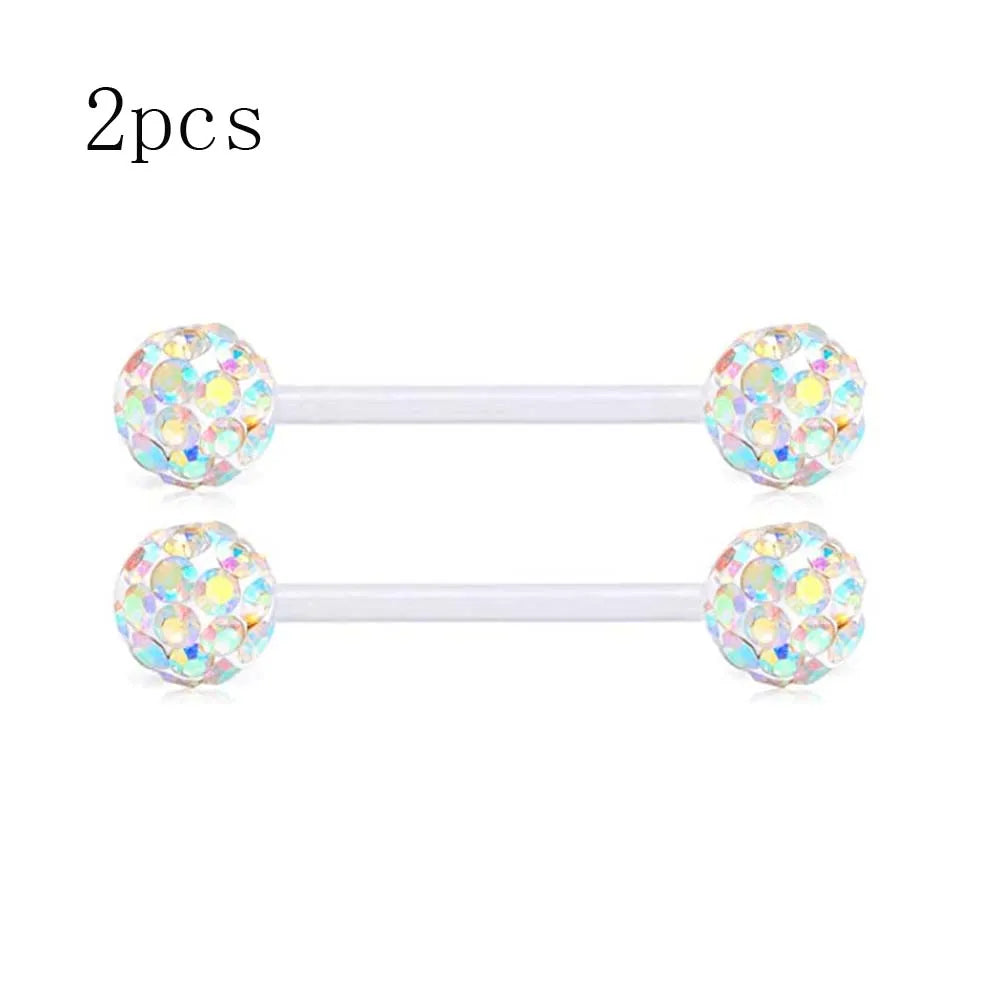 2PCS/12PCS 14G Fashion UV Nipple Rings Tongue Rings Clear Acrylic Flexible Straight Piercing Barbells Length 16mm