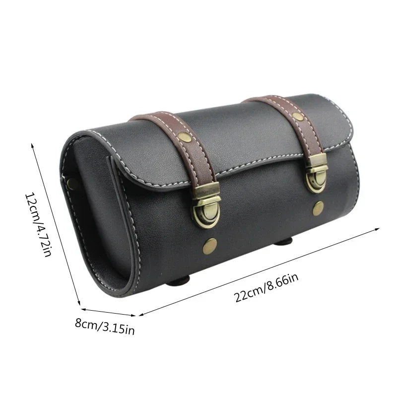 Motorcycle Handlebar Saddlebag, Waterproof PU Leather Motorbike Fork Roll Bag, Durable Car Storage Tool Pouch Luggage With Strap