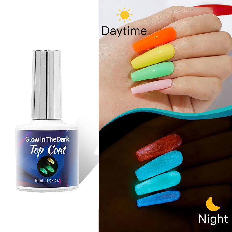 10ml Glow in the Dark Luminous Top Coat Soak Off UV Gel Nail Polish No Wipe Base Gel Manicure Nail Art Varnish