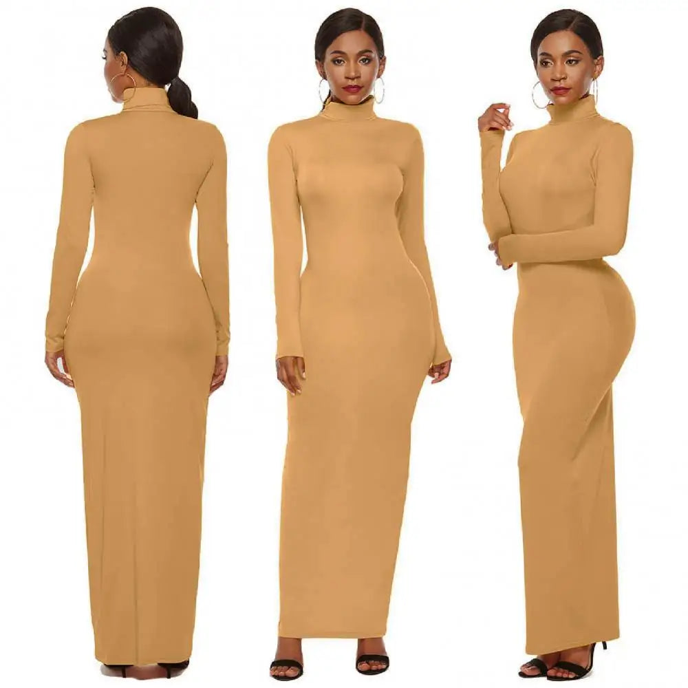 New Long dresses 2024 women Party Dress Knit Style Long Sleeve Turtleneck Winter Maxi Dress Slim Work Wear Office Dress Vestidos