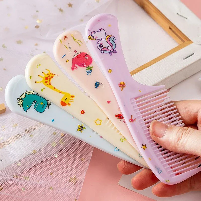 2pcs Kids Hair Combs Set Cartoon Animals Children Hairdressing Comb with Pointed Tail Girls Portable Anti-Static Plastic Comb