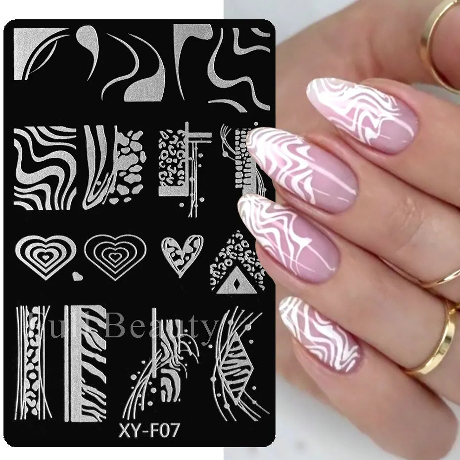 Geometry Line Marble Nail Stamping Plates Leopard Print Animal Template French Flower Nail Art Stencil Mold Stamp Printing Tools