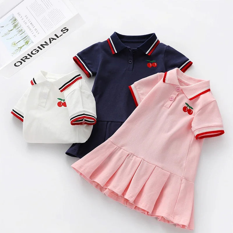 Children Girls Dress Summer Short Sleeve Fashion Cotton A Line Casual Solid Color Dress