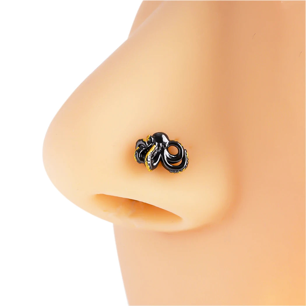 JHJT 20G Black octopus Nose Piercing Stud 316L Surgical Stainless Steel Bone NoseRing Body Jewelry