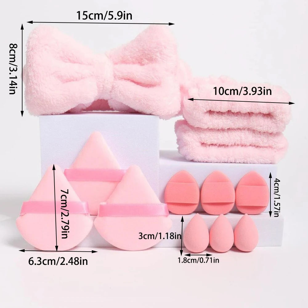 12 pcs Of Makeup Set,Include Headband,Wrist Straps, Mini Makeup Sponges etc.,For Liquid,Cream And Powder,For All Skin Types.