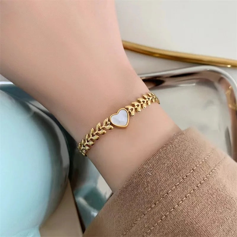 316L Stainless Steel Women's Bracelets Ear of Wheat Chain Love Heart Pendant Bracelet for Women Drop Shipping Wholesale