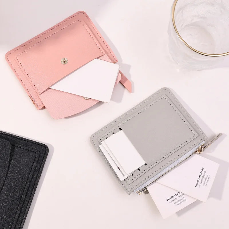 Leather Female Purse Women Simple Wallets Mini zipper Solid Multi-Cards Holder Coin Short Wallets Slim Small Wallet Zipper Hasp