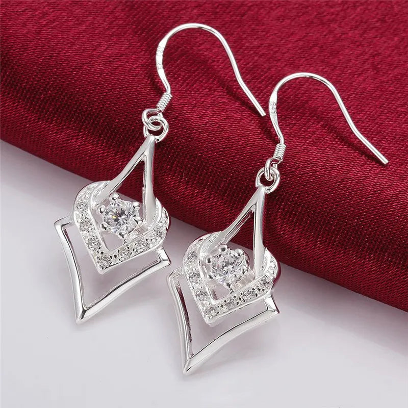 New 925 Sterling Silver Earrings For Elegant Women Jewelry All-match Crystal Mother's Day Gifts