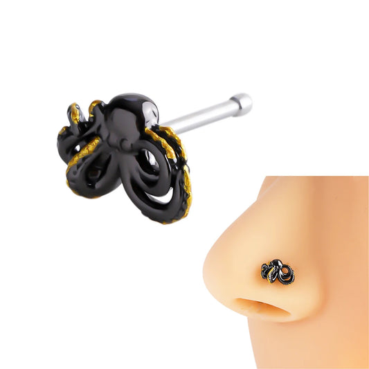 JHJT 20G Black octopus Nose Piercing Stud 316L Surgical Stainless Steel Bone NoseRing Body Jewelry