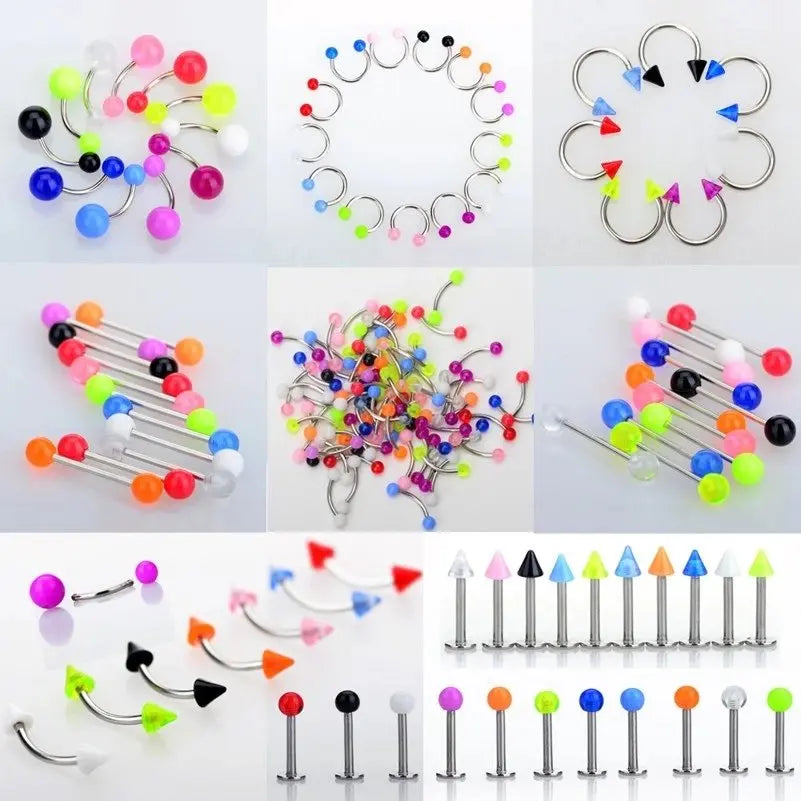 45/90pcs Mix Stainless Steel Nose Ear Belly Lip Tongue Ring Captive Bead Eyebrow Bar Piercings Body Jewelry Lot Bulk