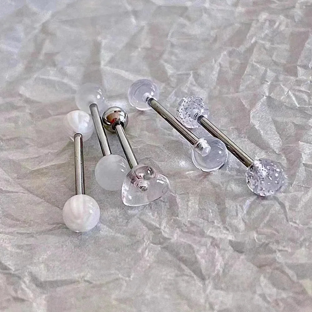 1 PCS/5 PCS Stainless Steel 14G Tongue Rings Barbell Glowe Tongue Barbell Jewelry For Women Piercing Tongue Piercing White