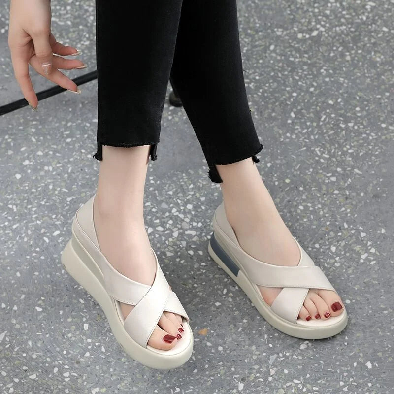 2023New Open Toe Fashion Women's Sandals Summer  Plus Size Elegant Sandals Woman Wedge Buckle Footwear Shoes For Women Female