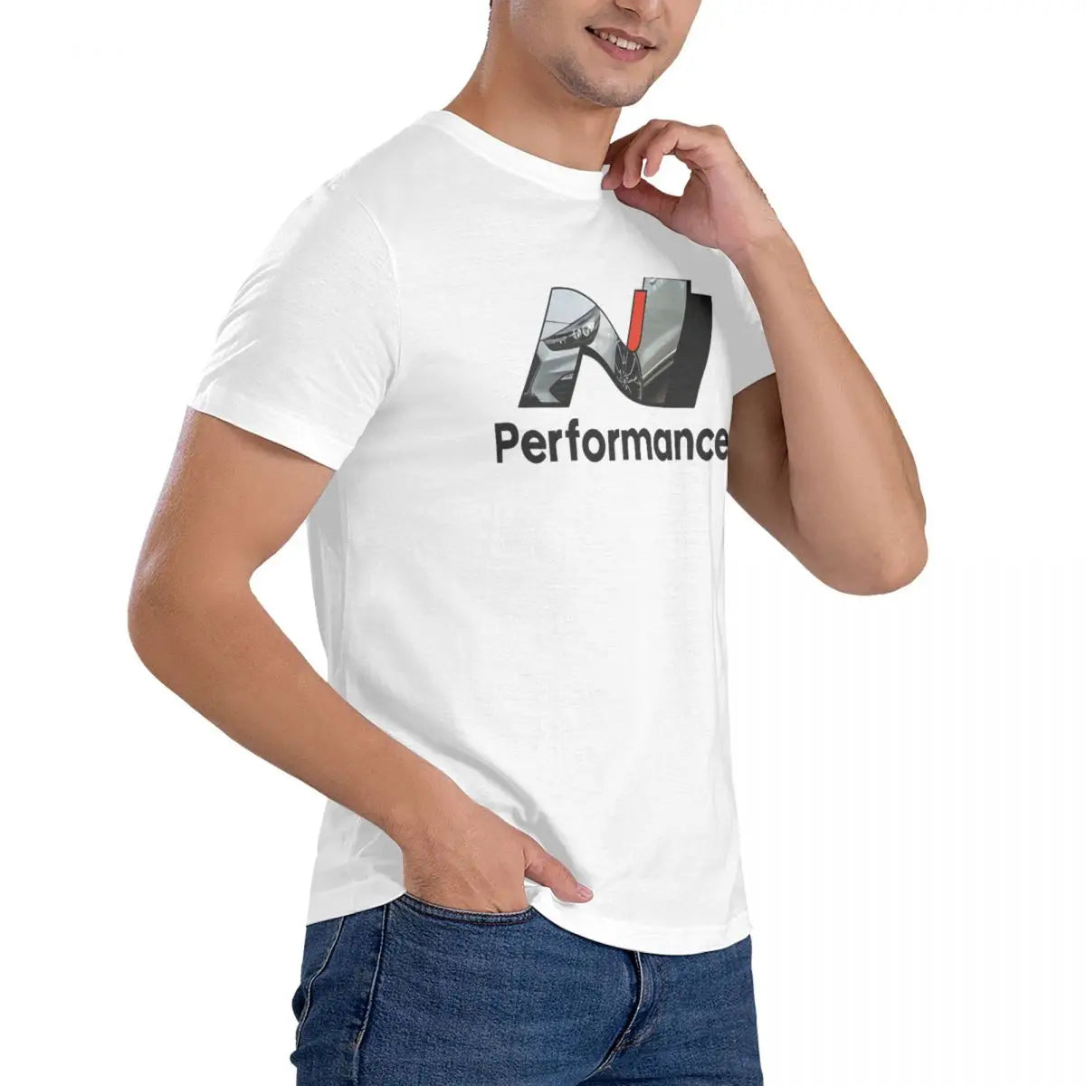 Men's N Performance - Polar White T Shirts Hyundai Pure Cotton Clothing Funny Short Sleeve Round Collar Tee Shirt