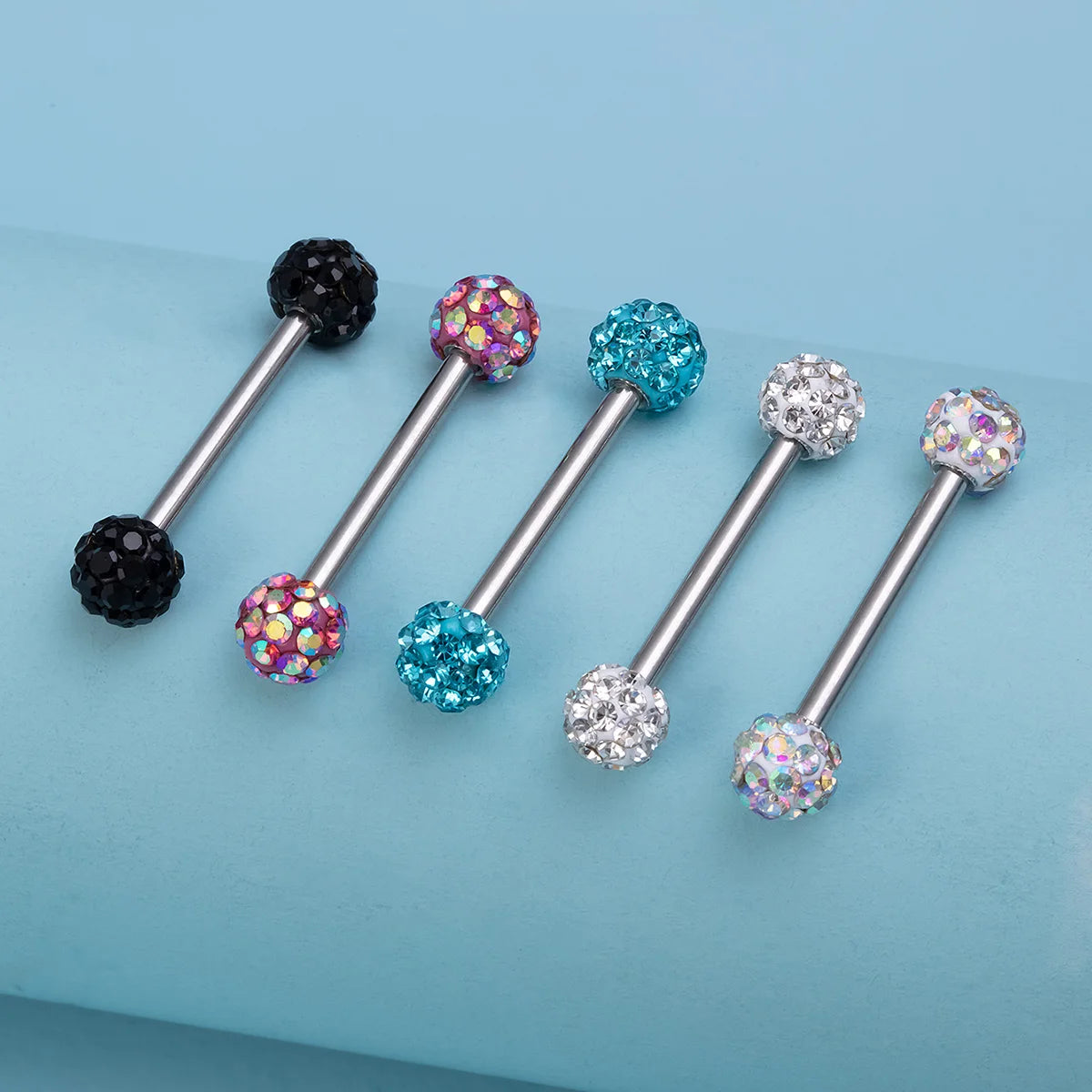 2Pcs CZ Crystal Ball Straight Barbell Nipple Rings Stainless Steel Tongue Piercing Stud for Women Men Sexy Body Jewelry 14G 14mm