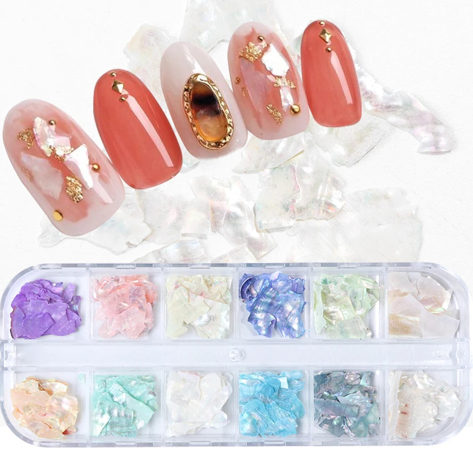 Abalone Shell Nails Stone Flakes Mermaid Gradient Fragment 3D Slices Flakes Japanese Nail Art Design Manicure Accessories LYBY