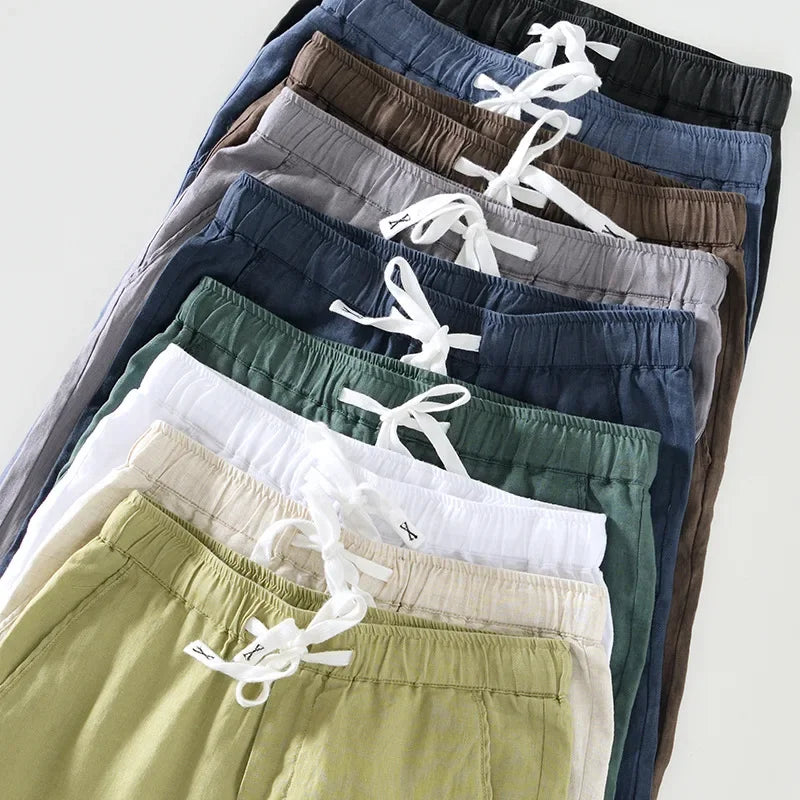 Spring Summer New Pure Color 100% Linen Pants Men Clothing Casual Simple Oversize Trousers B8236