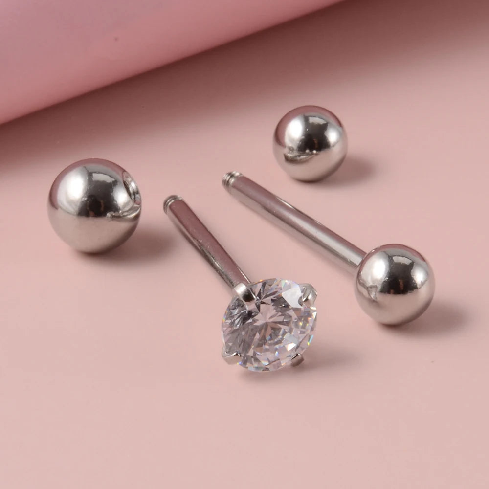 2PCS Anti-Allergy Surgical Steel  Prong Zircon Tongue Barbell Piercings Ball Tongue Barbell Rings Fashion Piercing Jewelry