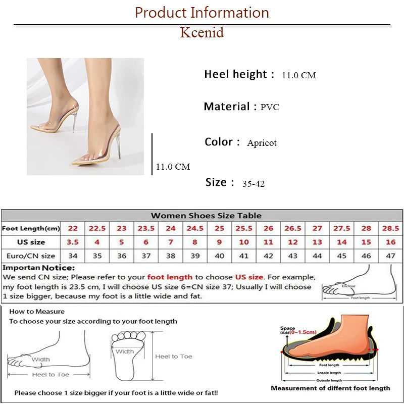 Kcenid Sexy Pointed Toe Pumps PVC Transparent Fashion Perspex Stilettos High Heels Pumps Women Party Nightclub Stripper Shoes